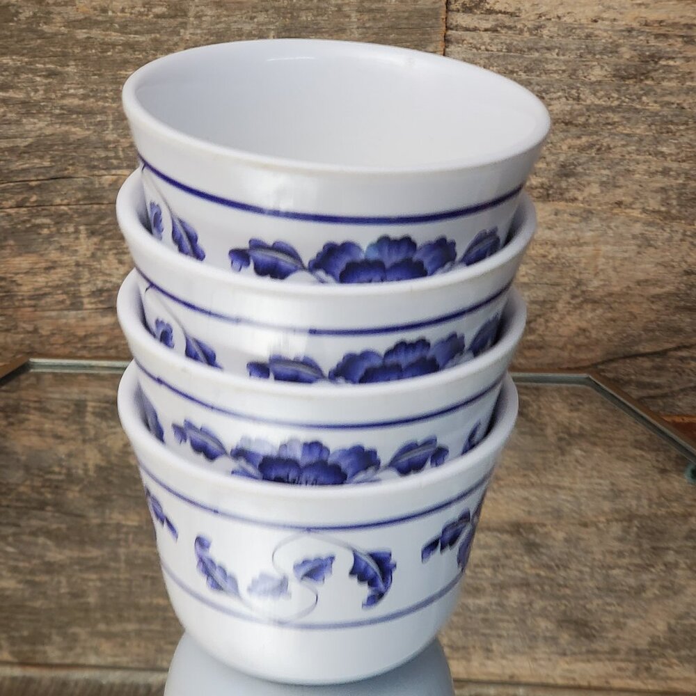 Blue Lotus Melamine Asian Tea Cups - Set of 4
